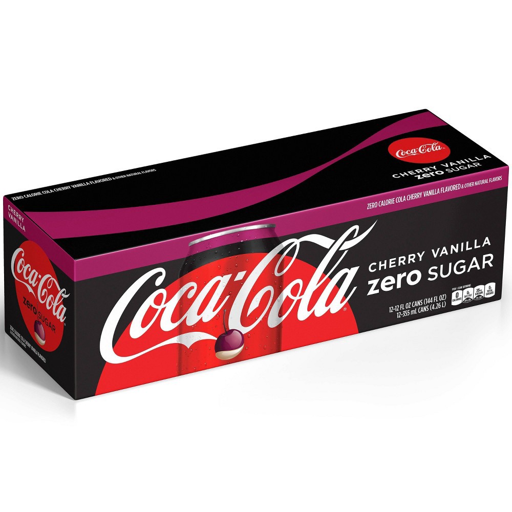 slide 2 of 3, Coca-Cola Cherry Vanilla Zero Sugar Fridge Pack Cans, 12 fl oz, 12 Pack, 12 ct