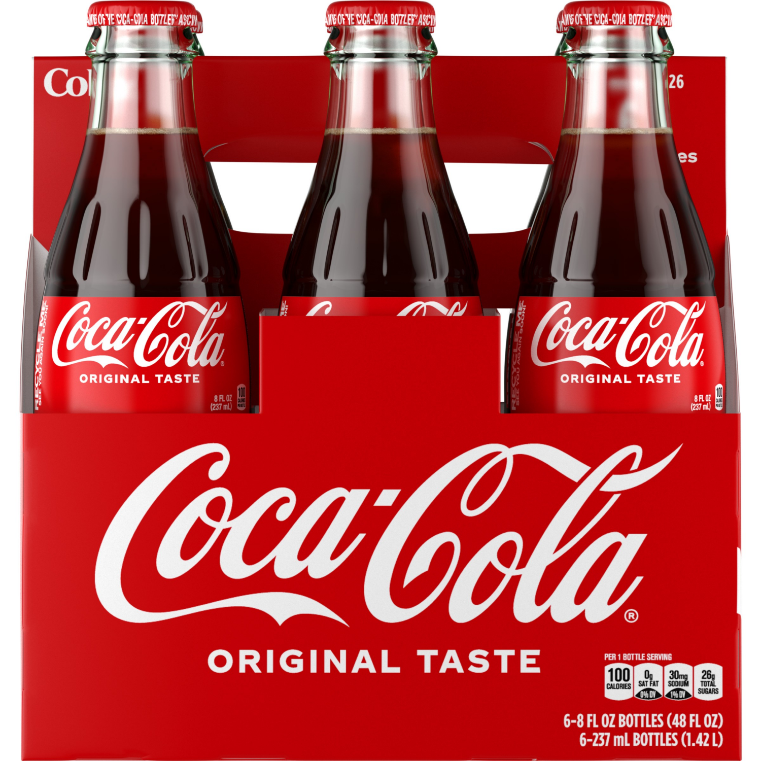 slide 1 of 7, Coca Cola Coca-Cola Cane Sugar Soda Soft Drink Glass Bottles, 8 Fl Oz, 6 Pack, 6 ct; 8 fl oz