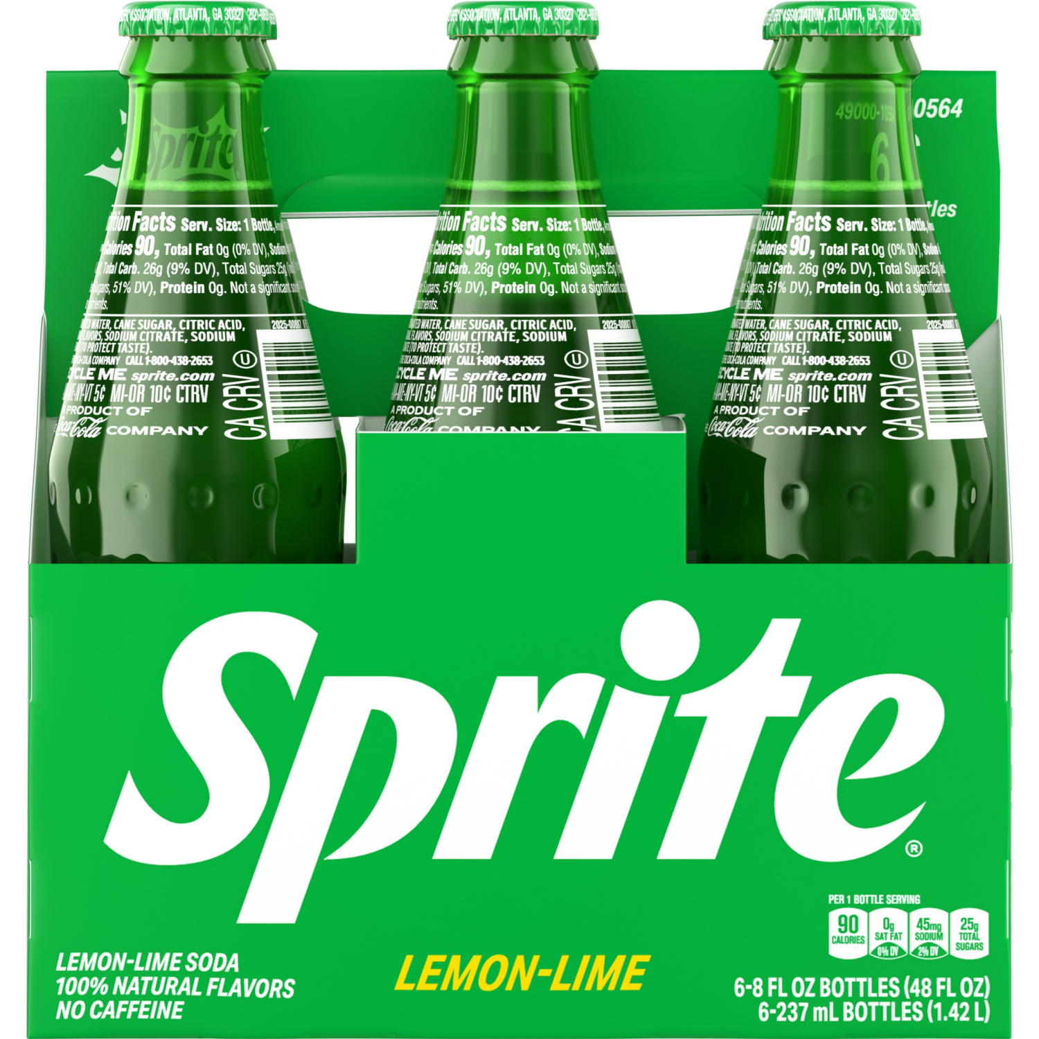 slide 2 of 7, Sprite Cane Sugar Soda Soft Drink Glass Bottles, 8 Fl Oz, 6 Pack, 6 ct; 8 fl oz