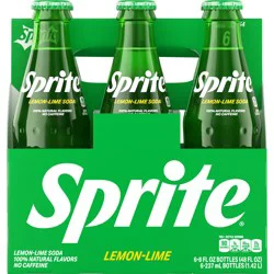 Sprite Cane Sugar Soda Soft Drink Glass Bottles, 8 Fl Oz, 6 Pack