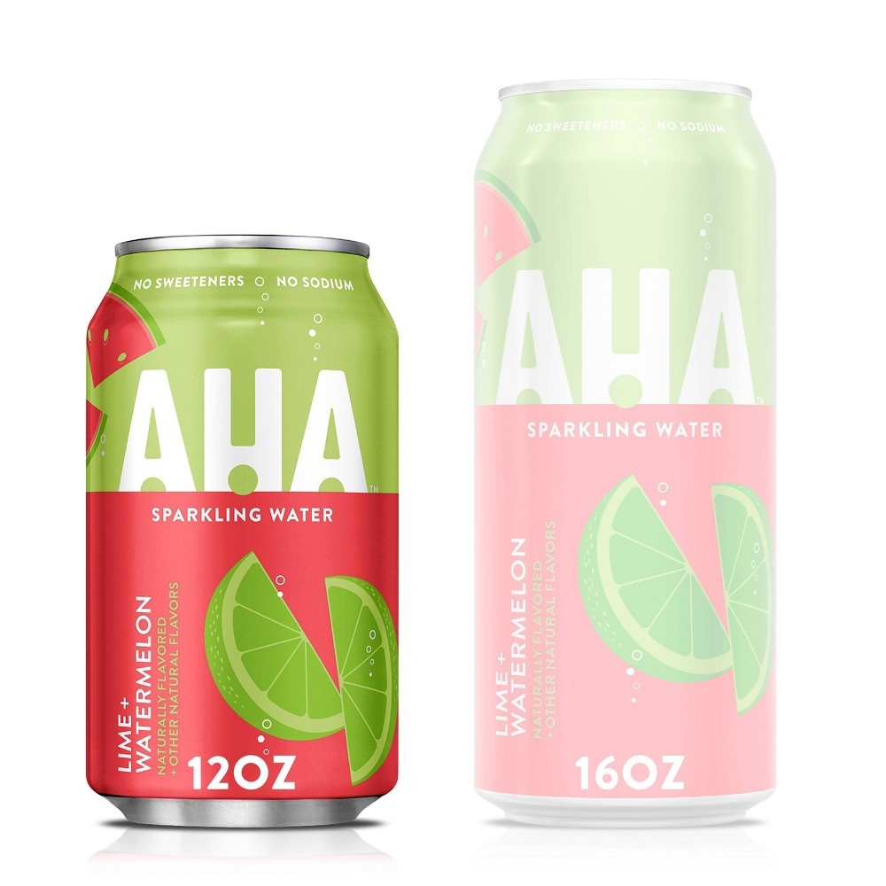 AHA Lime and Watermelon Sparkling Water, 12 fl oz, 8 Cans 