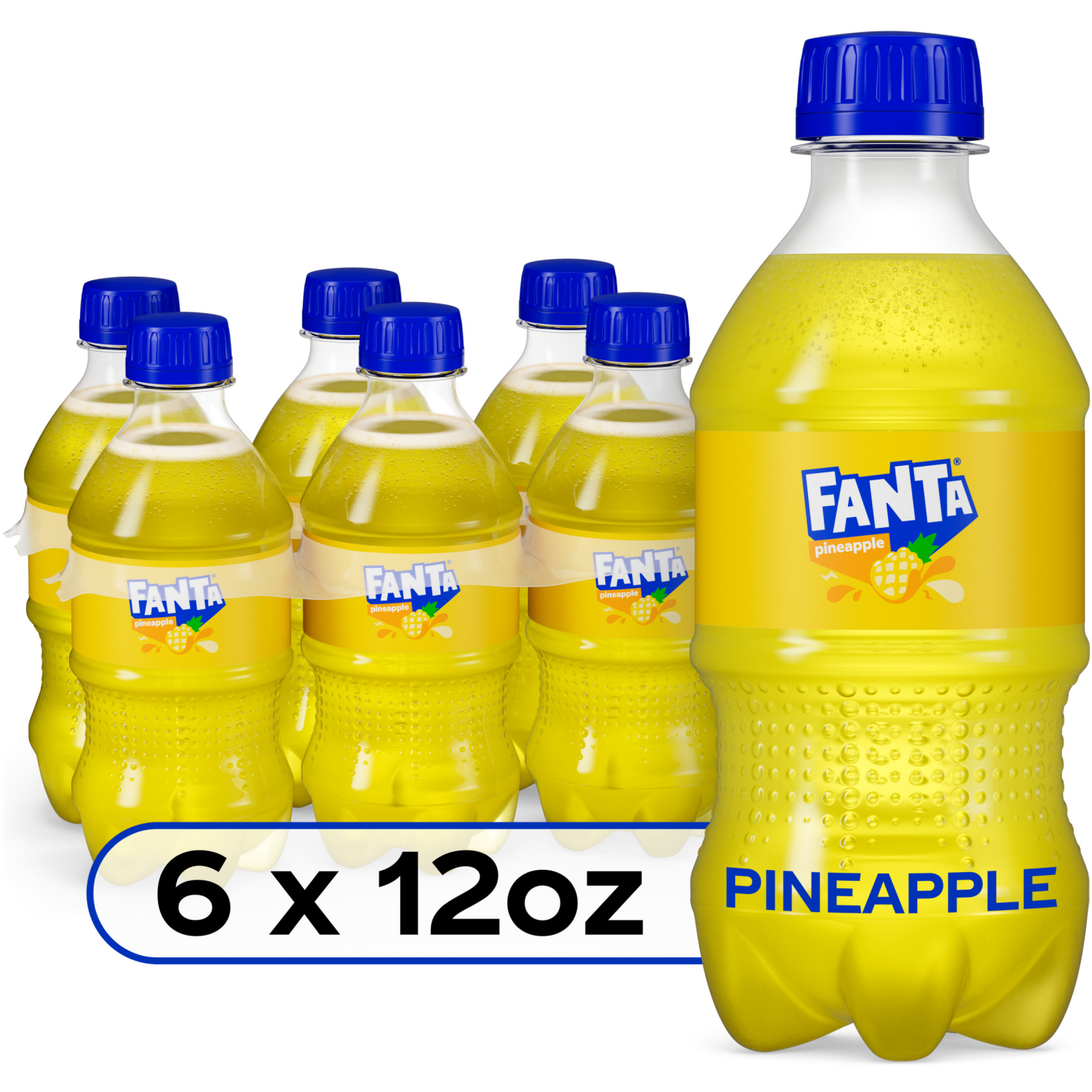 slide 1 of 4, Fanta Pineapple Soda Soft Drink, 12 fl oz Bottles, 6 Pack, 6 ct; 12 fl oz