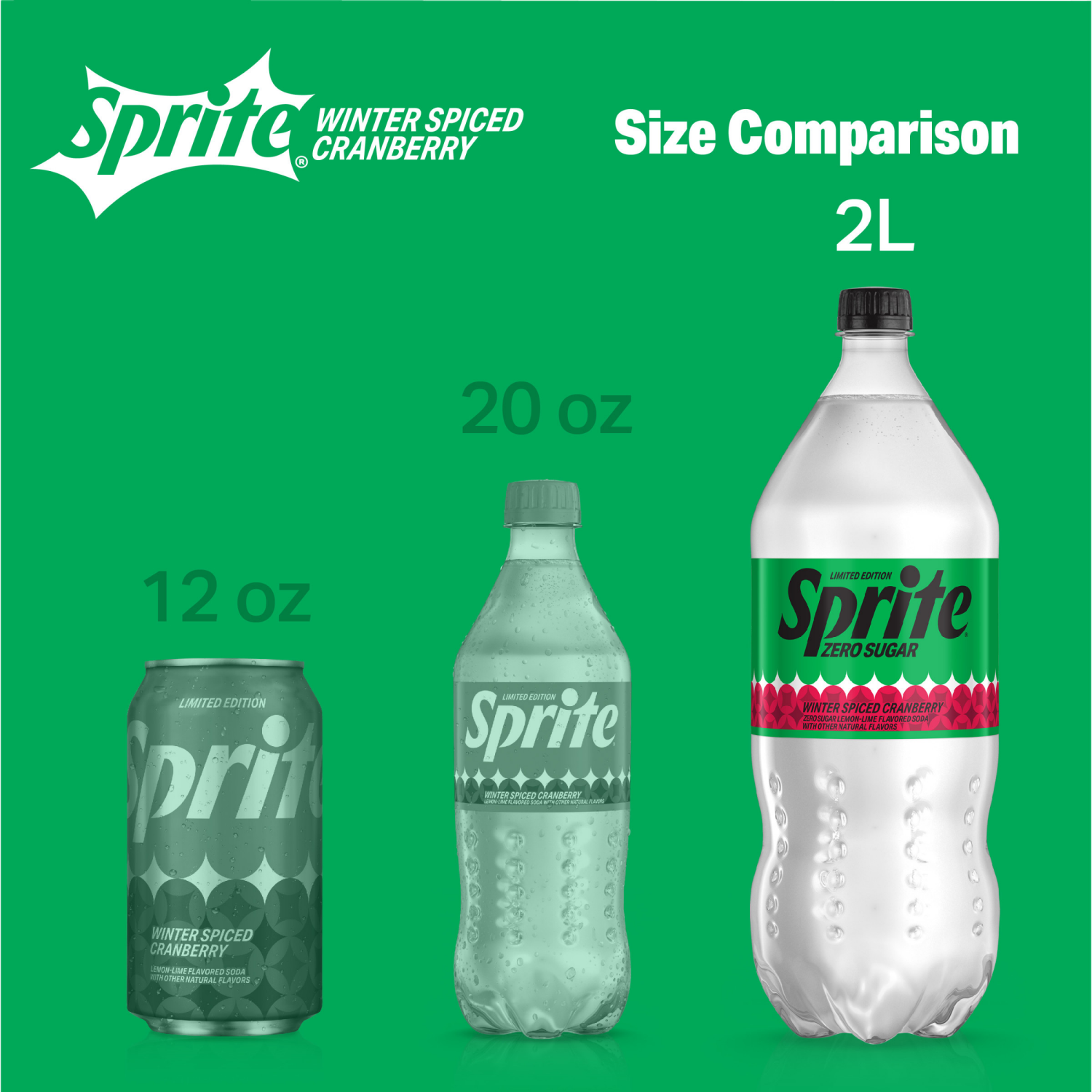 slide 4 of 7, Sprite Winter Spiced Cranberry Zero Sugar, Lemon-Lime and Cranberry Flavored Soda Pop Soft Drink, 2 Liter Bottle, 2 liter