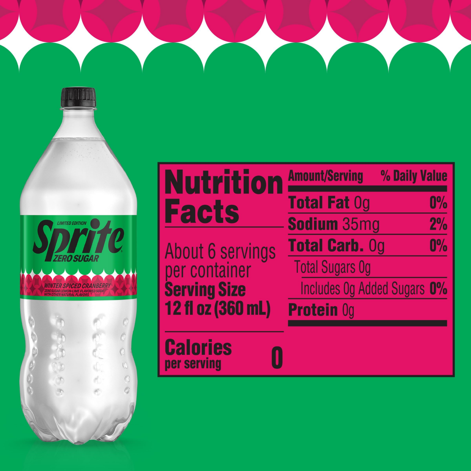 slide 6 of 7, Sprite Winter Spiced Cranberry Zero Sugar, Lemon-Lime and Cranberry Flavored Soda Pop Soft Drink, 2 Liter Bottle, 2 liter