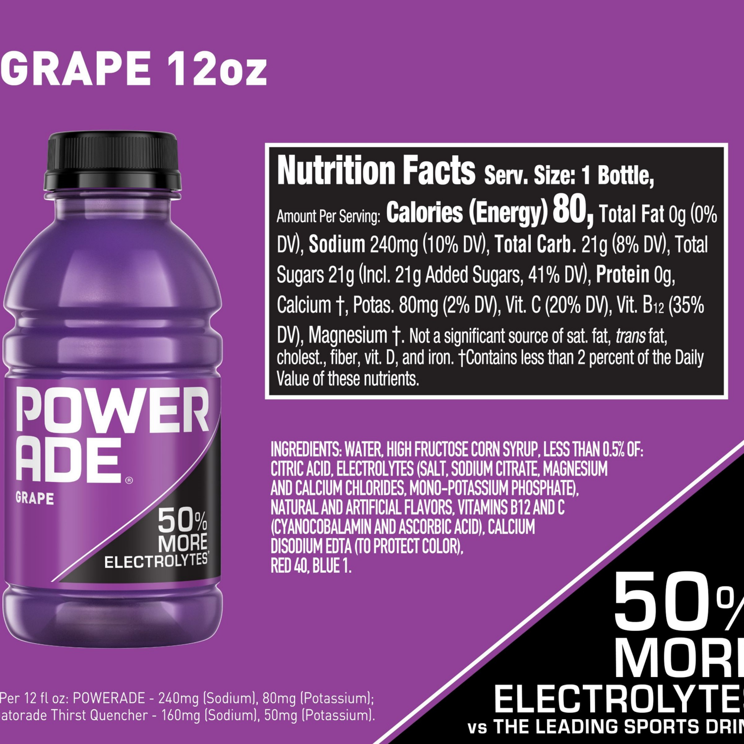 slide 3 of 7, POWERADE Grape Bottles, 12 fl oz, 8 Pack, 8 ct; 12 oz
