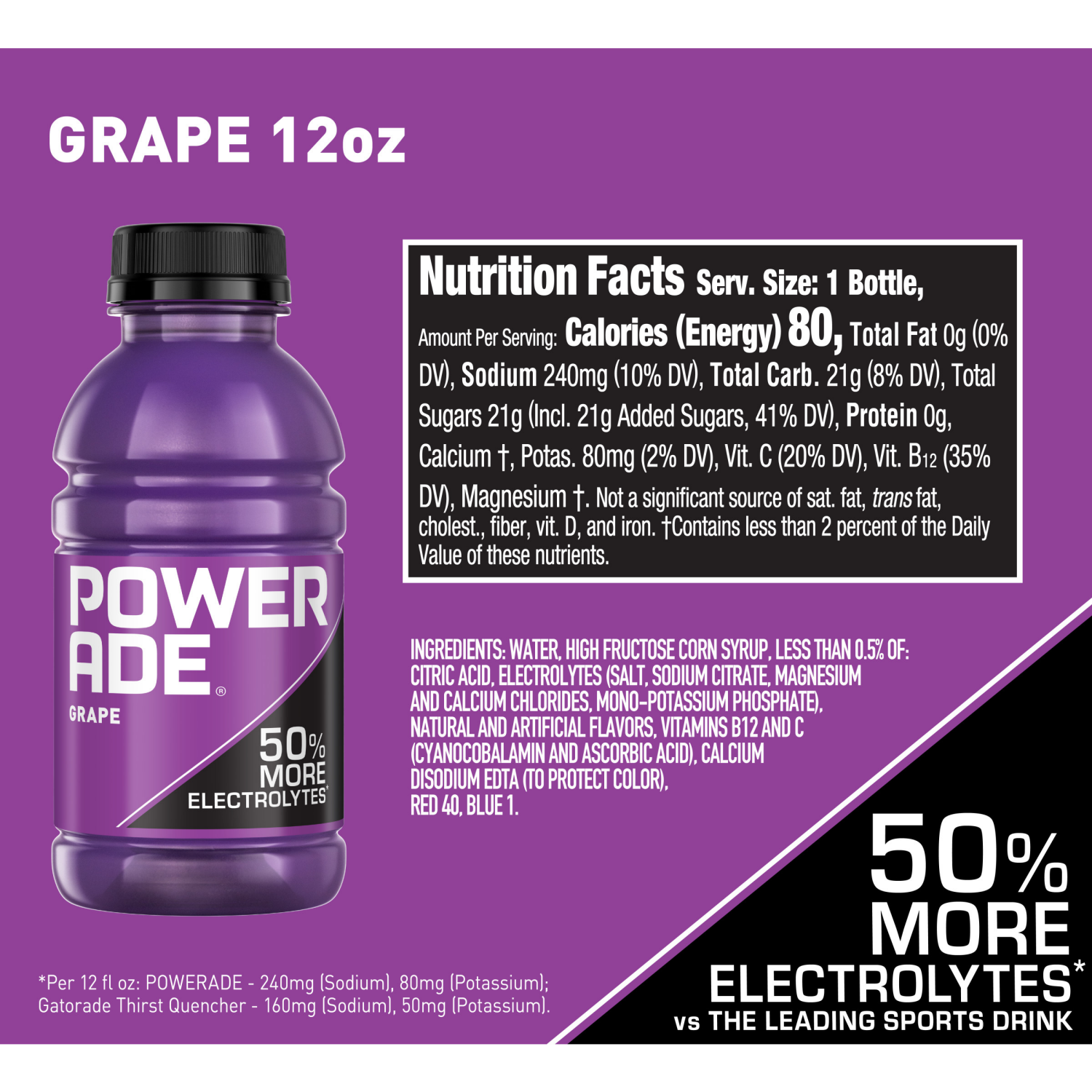 slide 4 of 7, POWERADE Grape Bottles, 12 fl oz, 8 Pack, 8 ct; 12 oz