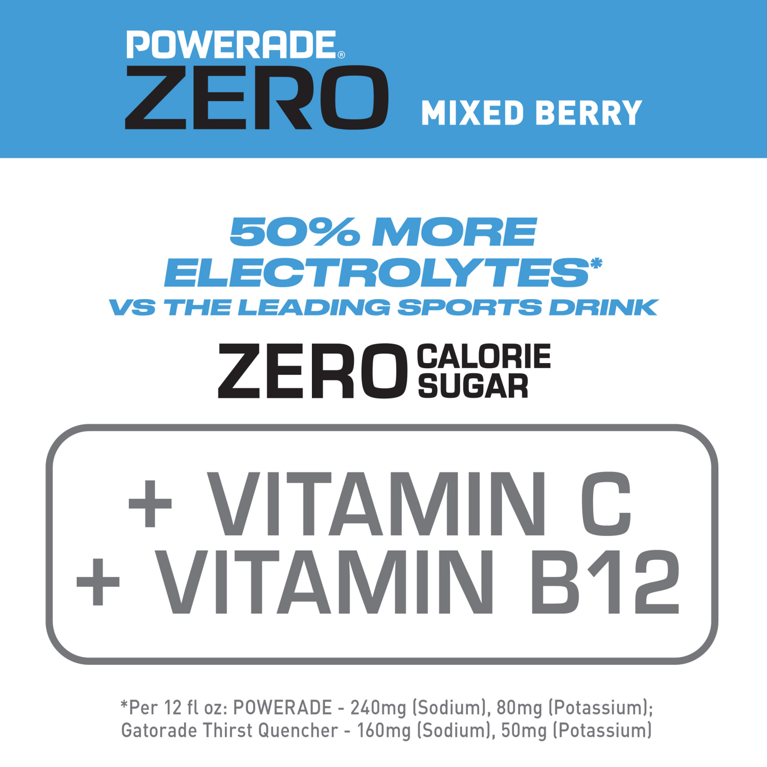 slide 6 of 6, POWERADE Electrolyte Enhanced Zero Sugar Mixed Berry Sports Drink, 12 fl oz, 8 count bottles, 8 ct