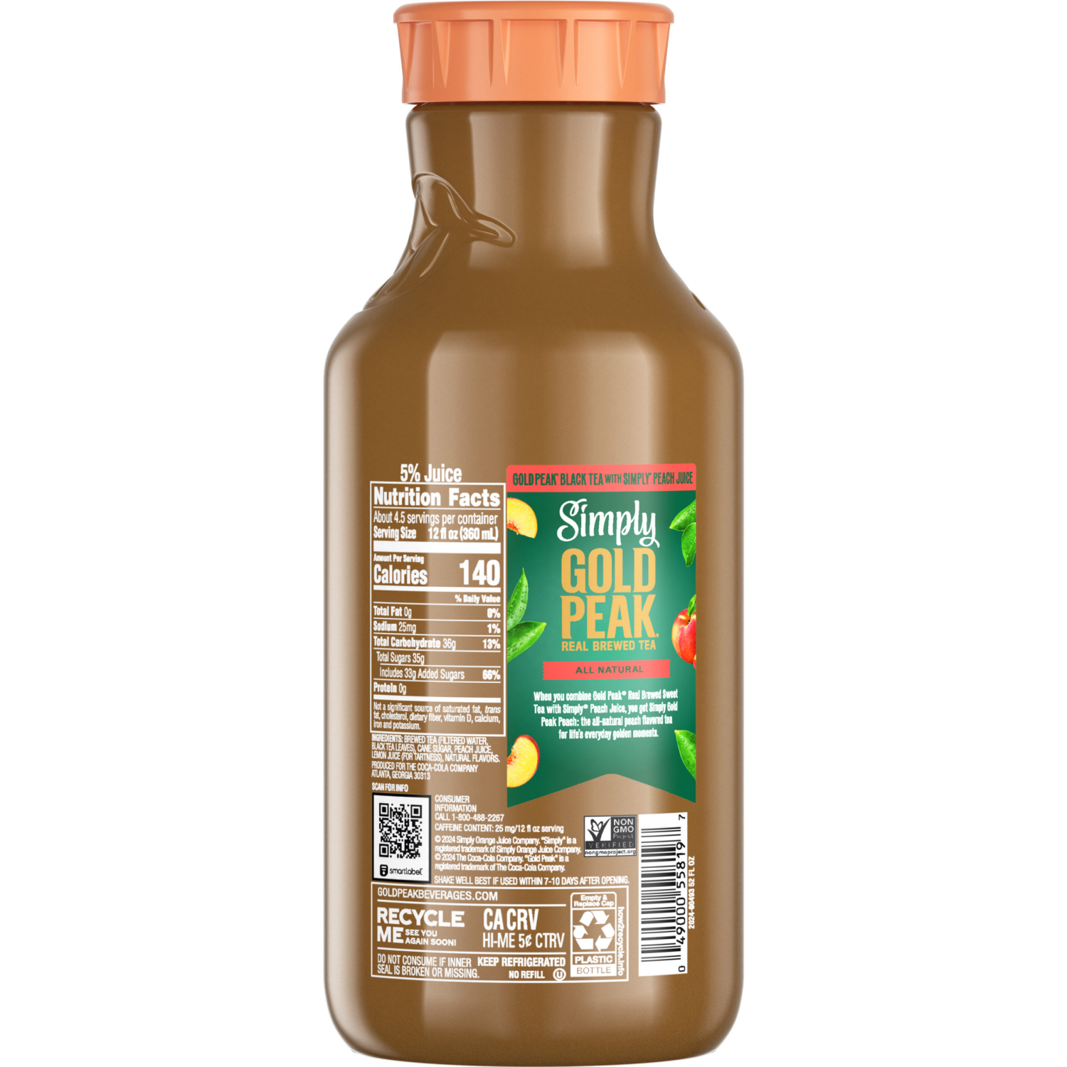 slide 2 of 7, Simply Gold Peak - Tea & Peach Bottle, 52 fl oz, 52 fl oz