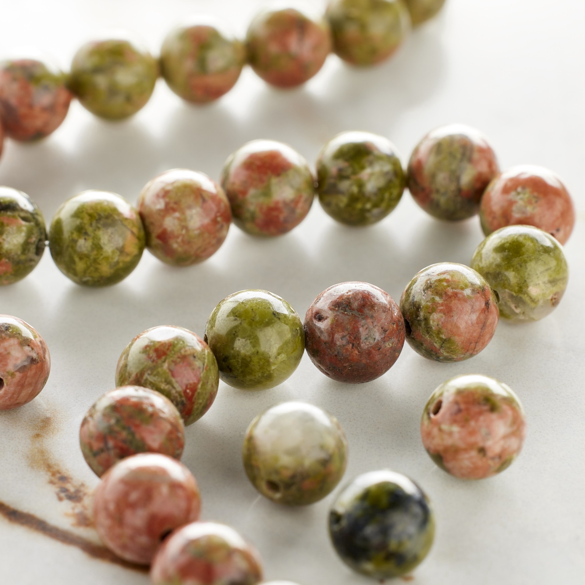 slide 3 of 3, Green Unakite Round Beads, 8mm By Bead Landing, 8mm