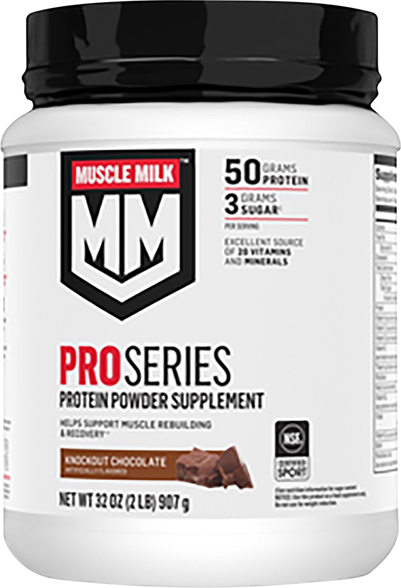 slide 2 of 3, Muscle Milk Pro Series Protein Powder Supplement Knockout Chocolate Artificially Flavored, 32 oz