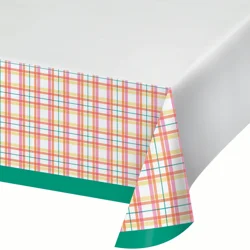 Creative Converting Plaid Bunny And Eggs Table Cover, 1ct.
