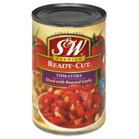 slide 1 of 1, S&W Tomatoes Diced Premium Ready-Cut with Roasted Garlic, 14.5 oz