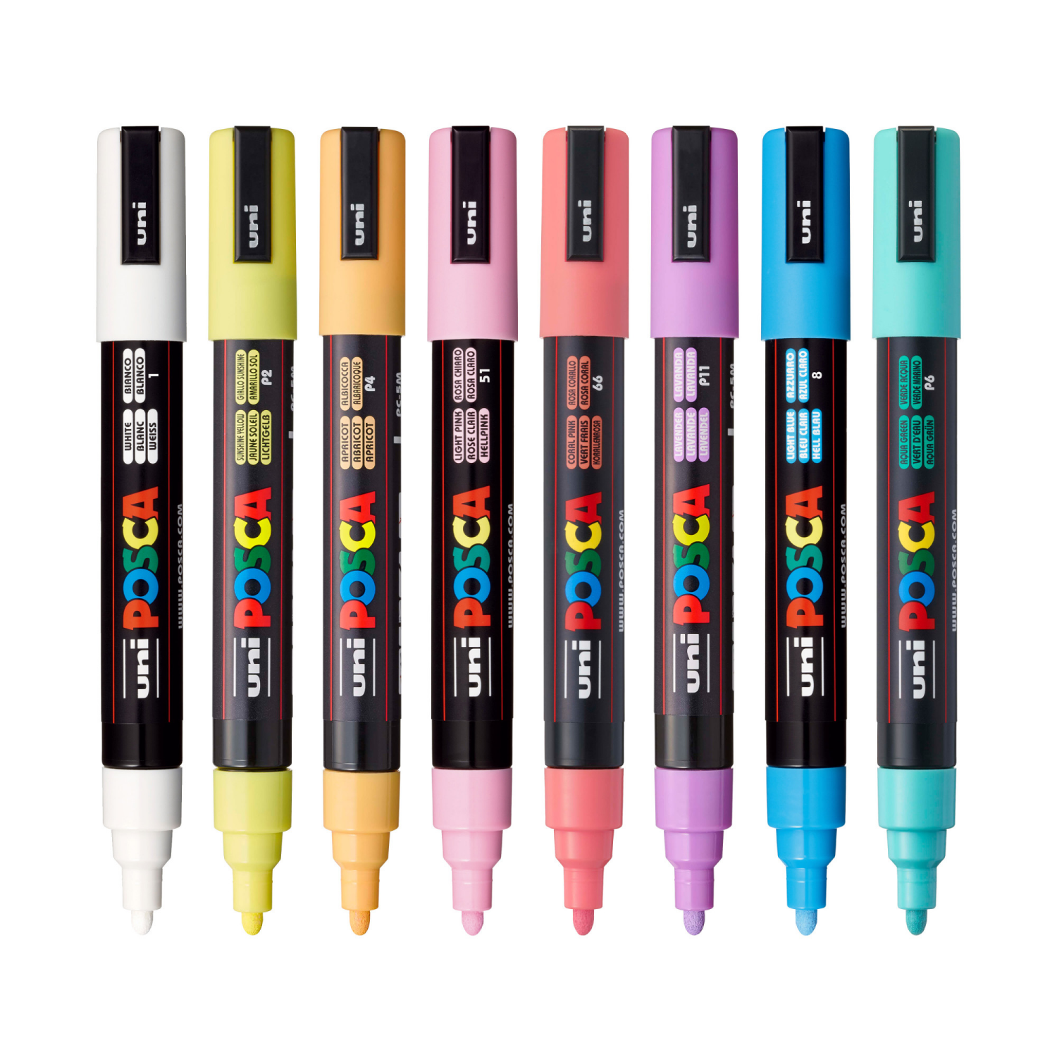 slide 2 of 8, Posca Pc-5br 8 Color Brush Tip Paint Marker Set, 1mm-4mm brush tips