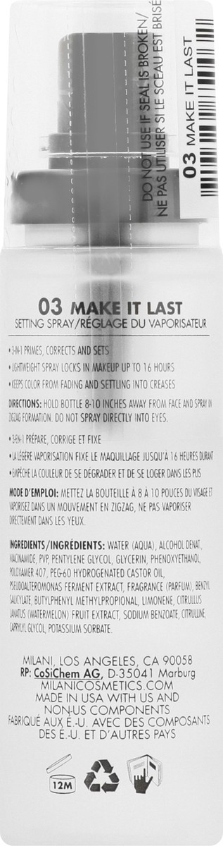 slide 3 of 12, Milani Make It Last Setting Spray Prime + Correct + Set, 2.03 oz