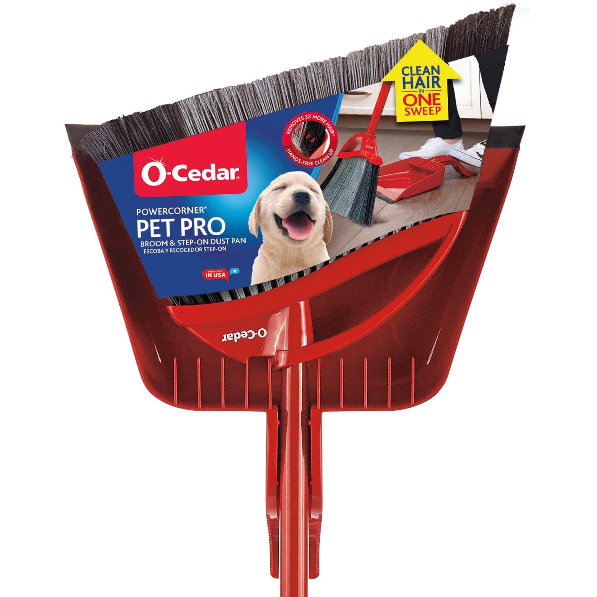 slide 1 of 6, O-Cedar PowerCorner Pet Pro 13.5-in Poly fiber Smooth surface Angle with dustpan Upright Broom, 1 ct