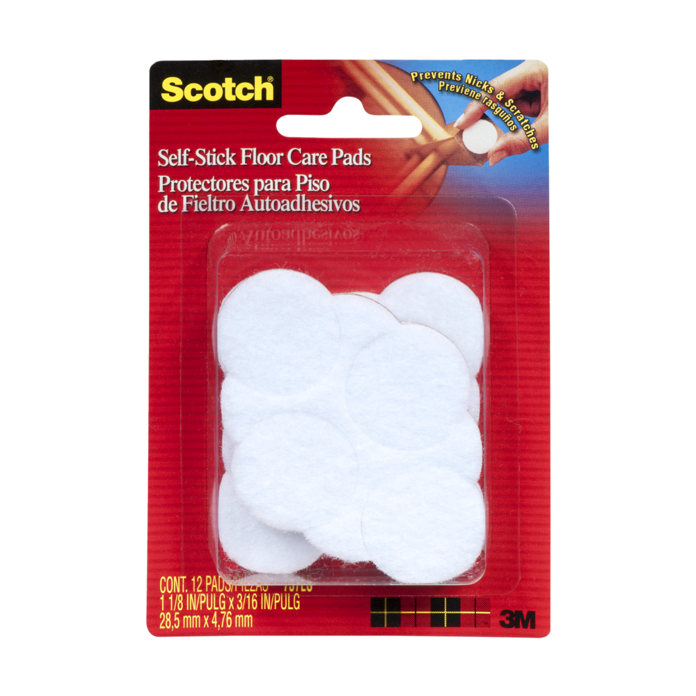 slide 1 of 1, Scotch Self-Stick Floor Care Pads White, 12 ct