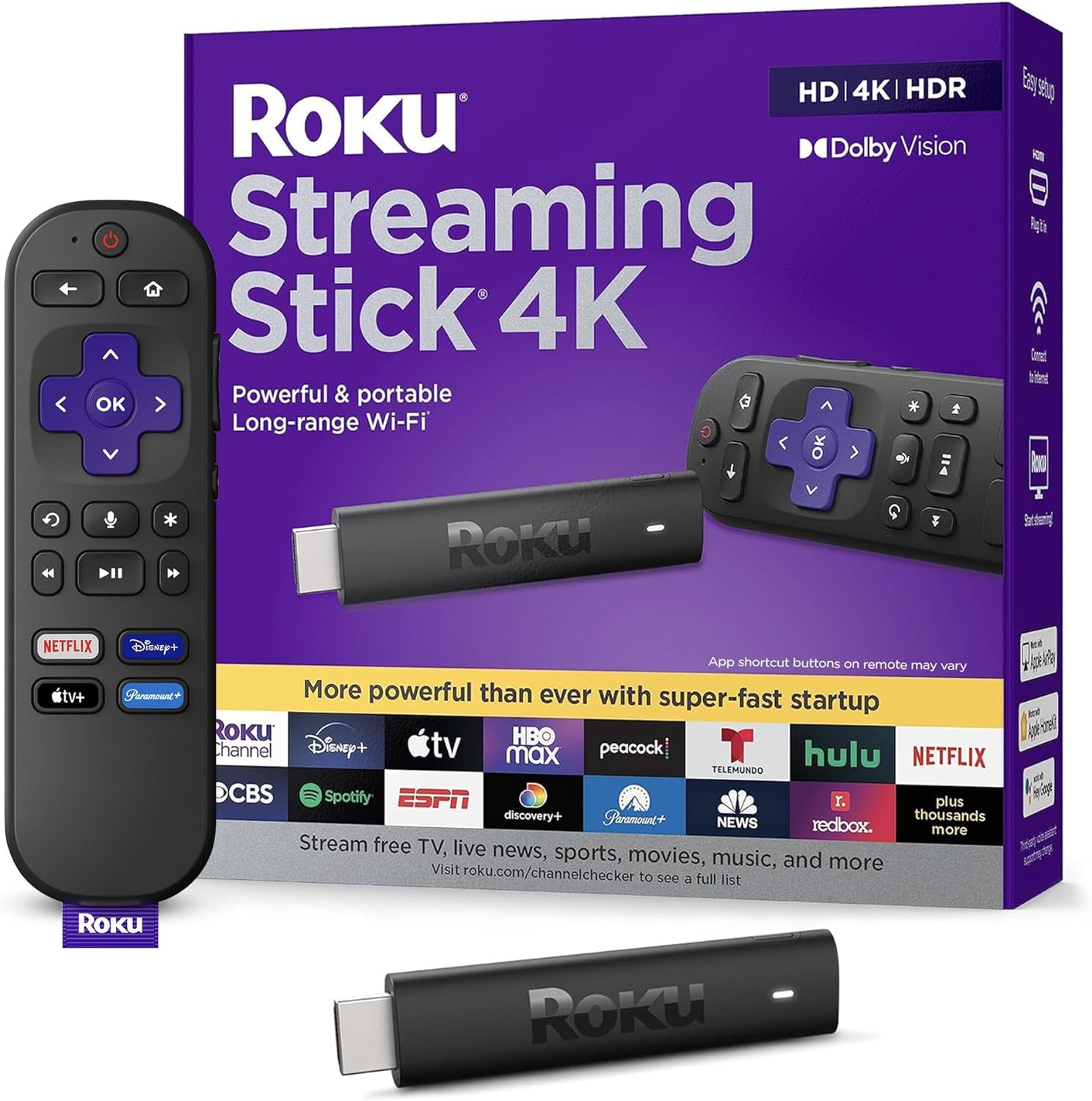 slide 1 of 6, Roku Streaming Stick HD/4K/HDR/Dolby Vision Smart Compatible Streaming Device with Remote Control Included, 1 ct