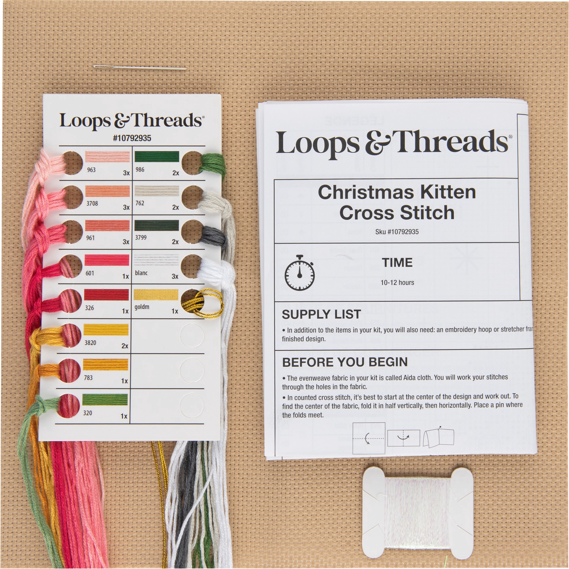 slide 2 of 3, 6" X 6" Christmas Kitten Cross Stitch Kit By Loops & Threads, 6 in x 6 in