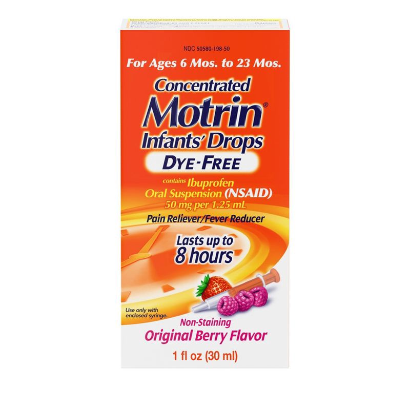 slide 1 of 8, Motrin Infant Drops NSAID Berry - 1 fl oz: Oral Pain Reliever, 50mg Ibuprofen, 1 fl oz, 50mg
