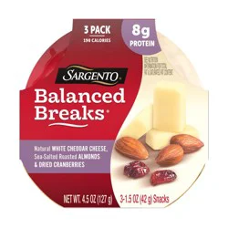 Sargento Balanced Breaks Natural White Cheddar, Sea-Salted Roasted Almonds & Dried Cranberries - 4.5oz/3ct
