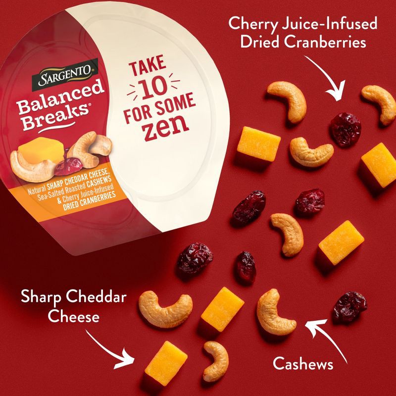 slide 3 of 7, Sargento Balanced Breaks Natural Sharp Cheddar, Sea-Salted Cashews & Cherry Juice-Infused Dried Cranberries - 4.5oz/3ct, 3 ct; 4.5 oz
