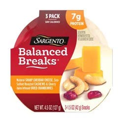 Sargento Balanced Breaks Sharp Cheddar, Sea-Salted Cashews & Cherry Juice-Infused Dried Cranberries - 4.5oz/3ct
