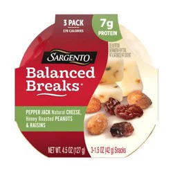Sargento Balanced Breaks Pepper Jack Cheese, Honey Roasted Peanuts & Raisins - 4.5oz/3ct