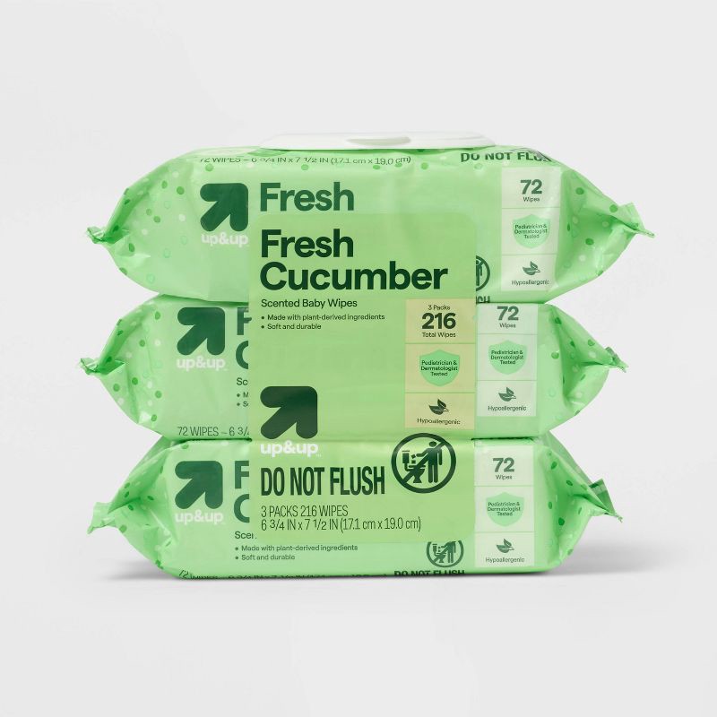 slide 1 of 7, Fresh Cucumber Baby Wipes - 216ct - up&up™, 216 ct