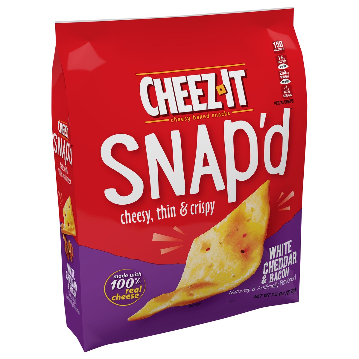 slide 2 of 8, Cheez-It Snap'd White Cheddar and Bacon Cheesy Baked Snacks, 7.5 oz