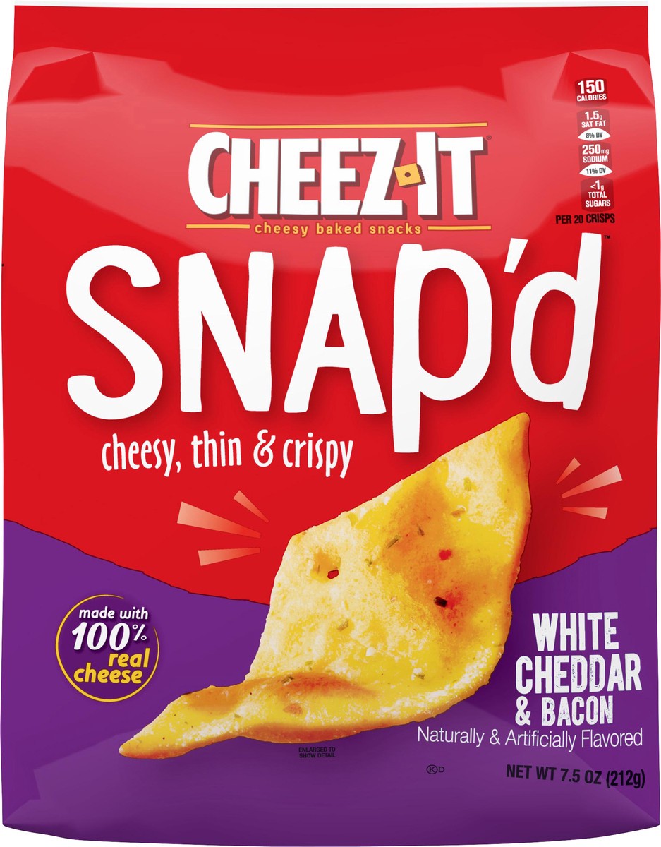 slide 6 of 8, Cheez-It Snap'd White Cheddar and Bacon Cheesy Baked Snacks, 7.5 oz