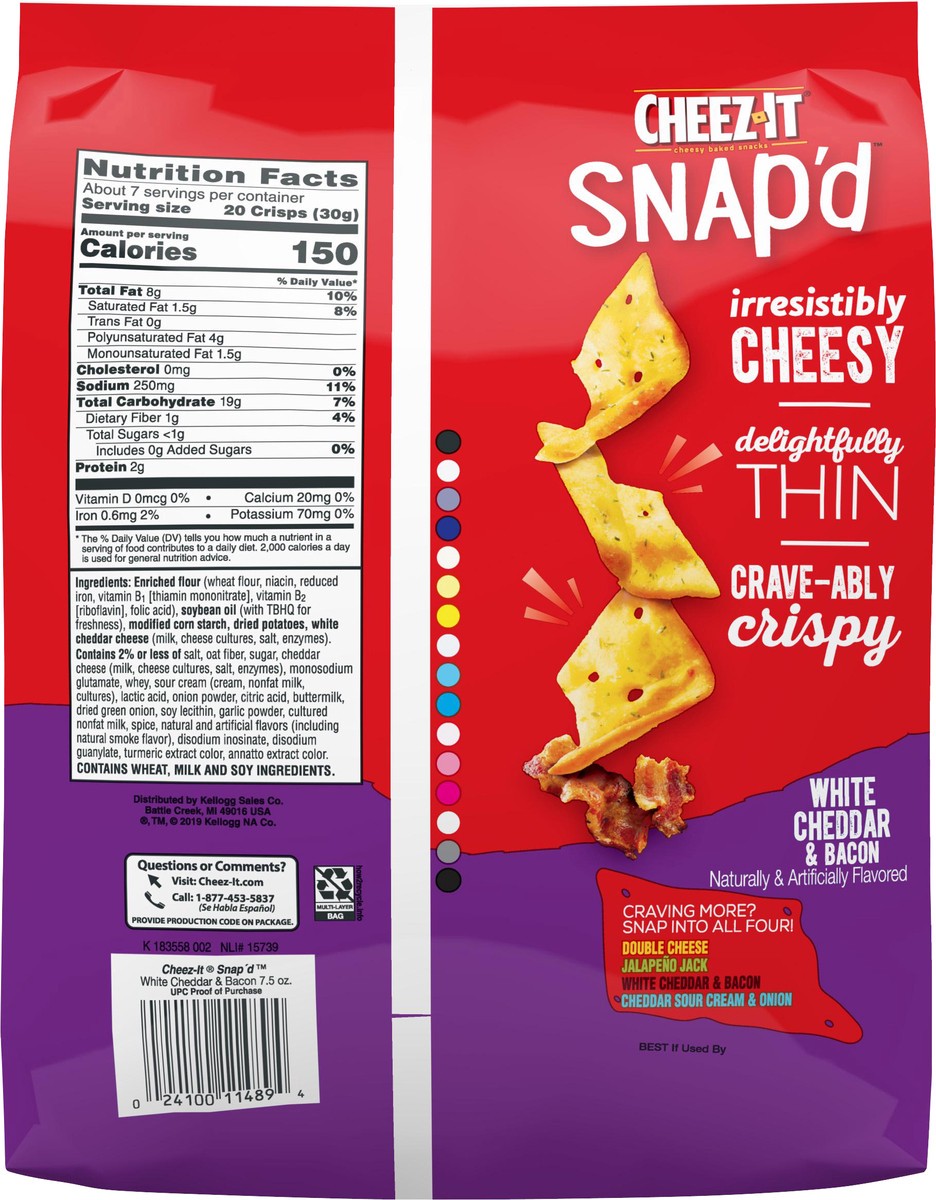 slide 7 of 8, Cheez-It Snap'd White Cheddar and Bacon Cheesy Baked Snacks, 7.5 oz