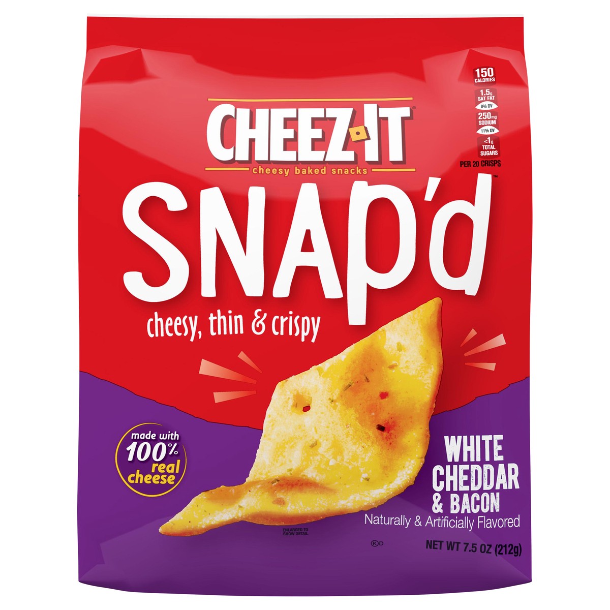 slide 8 of 8, Cheez-It Snap'd White Cheddar and Bacon Cheesy Baked Snacks, 7.5 oz