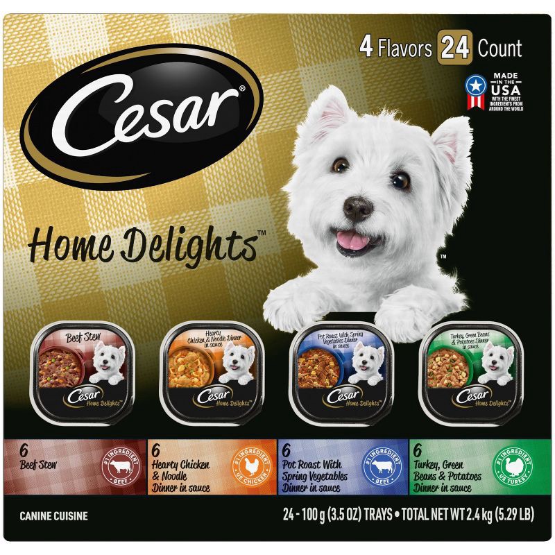 slide 2 of 14, Cesar Home Delights Chicken, Potato, Turkey, Vegetable, Beef and Gravy Flavor Variety Pack Small Breed Wet Dog Food - 3.5oz/24ct, 3.5 oz, 24 ct