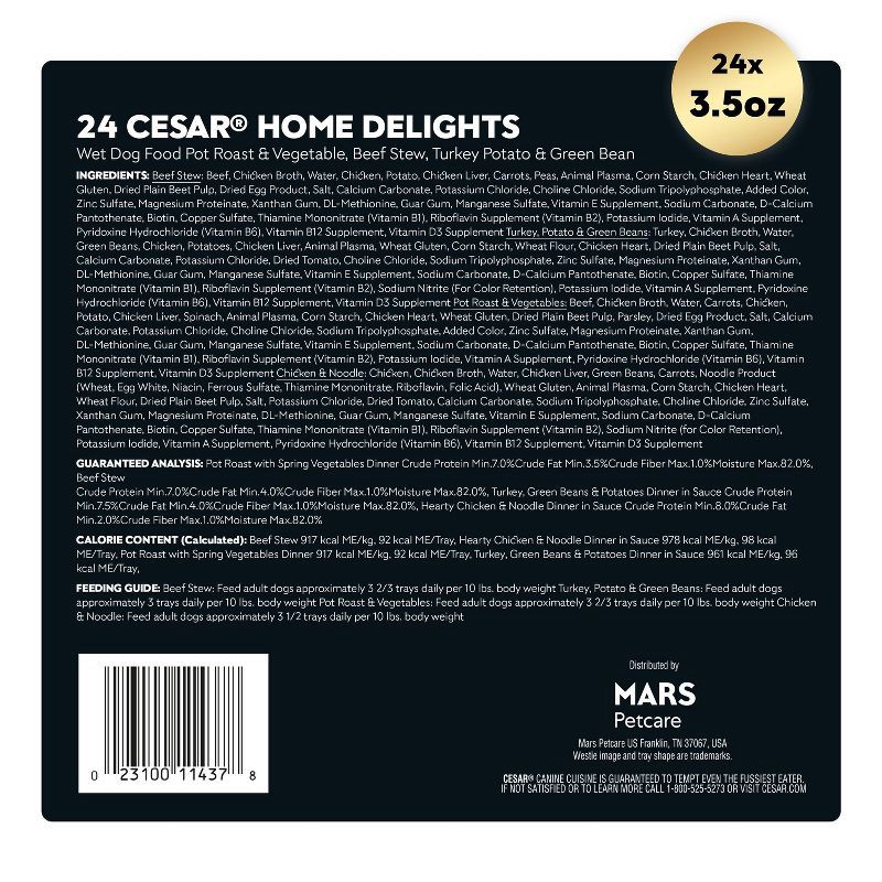 slide 3 of 14, Cesar Home Delights Chicken, Potato, Turkey, Vegetable, Beef and Gravy Flavor Variety Pack Small Breed Wet Dog Food - 3.5oz/24ct, 3.5 oz, 24 ct