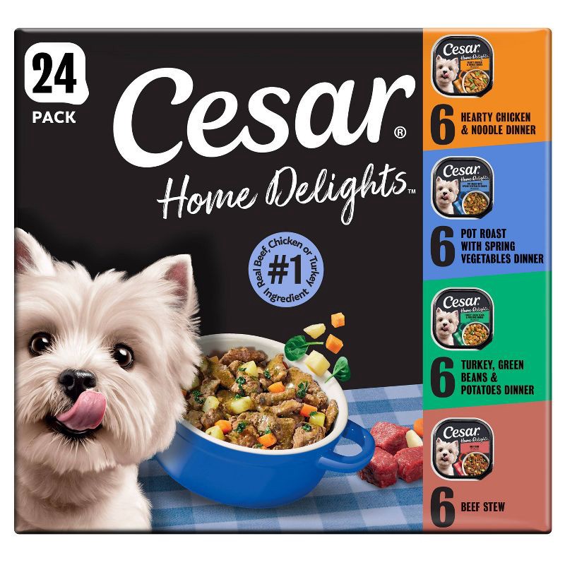 slide 1 of 16, Cesar Home Delights Chicken, Potato, Turkey, Vegetable, Beef and Gravy Flavor Variety Pack Small Breed Wet Dog Food - 3.5oz/24ct, 3.5 oz; 24 ct