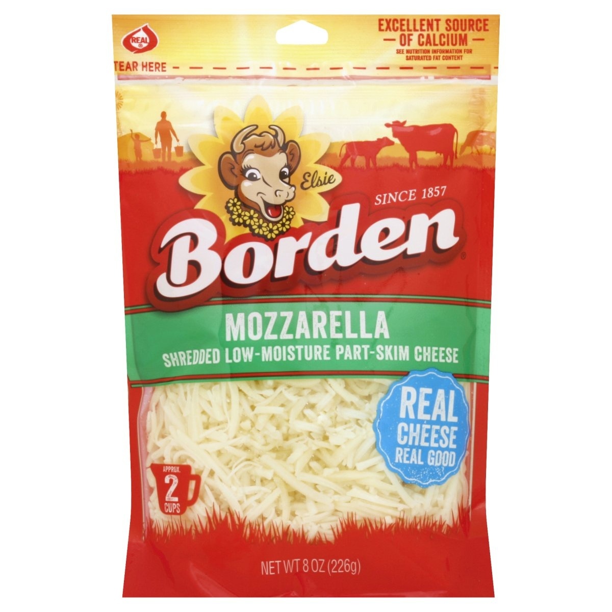 slide 1 of 2, Borden Natural Mozzarella Shreds, 8 oz