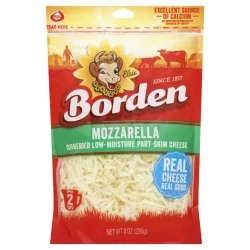 Borden Low Moisture Part Skim Mozzarella Regular Cut Shreds, 8oz