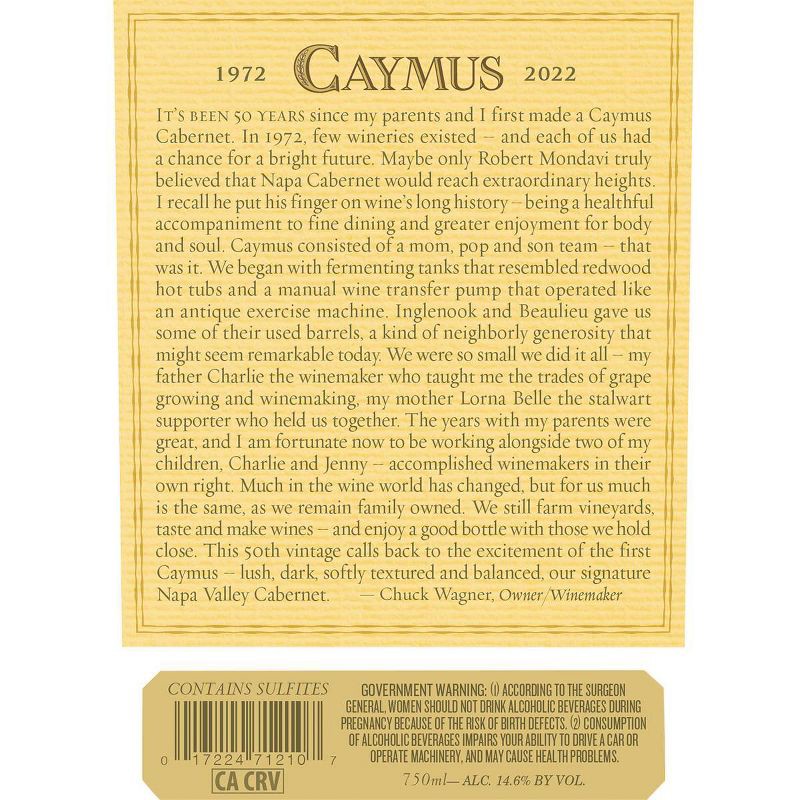 slide 5 of 5, Caymus Vineyards Cabernet Sauvignon Red Wine - 750ml Bottle, 750 ml