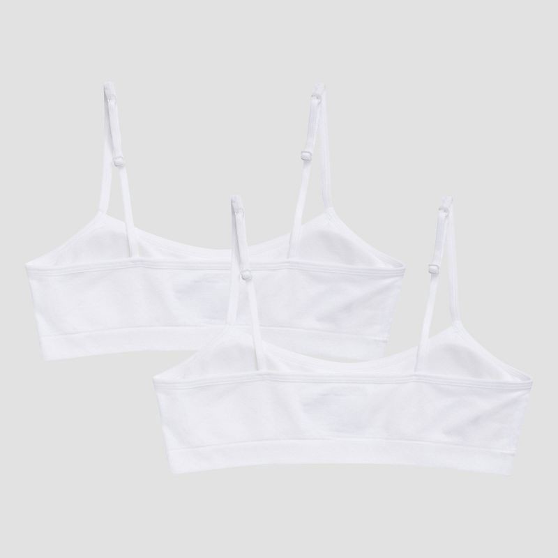 slide 2 of 3, Hanes Girls' 2pk Seamless Bra - White L: Moisture Wicking, Adjustable Strap, Removable Cup, Wireless, 2 ct