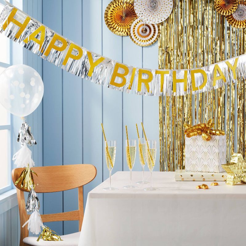 slide 2 of 4, Gold and Silver Happy Birthday Banner - Spritz™, 1 ct