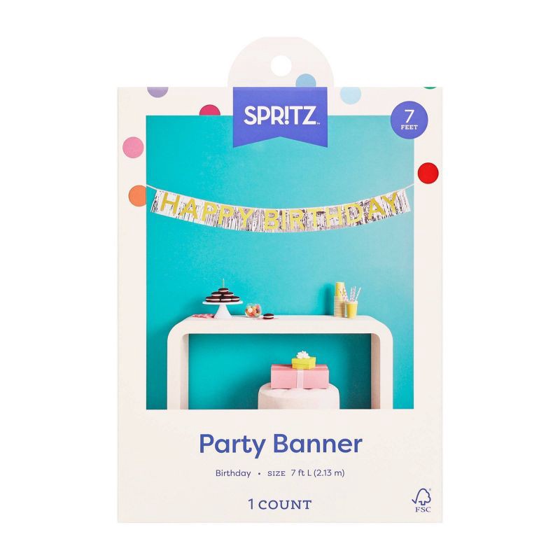 slide 2 of 4, Gold and Silver Happy Birthday Banner - Spritz™, 1 ct