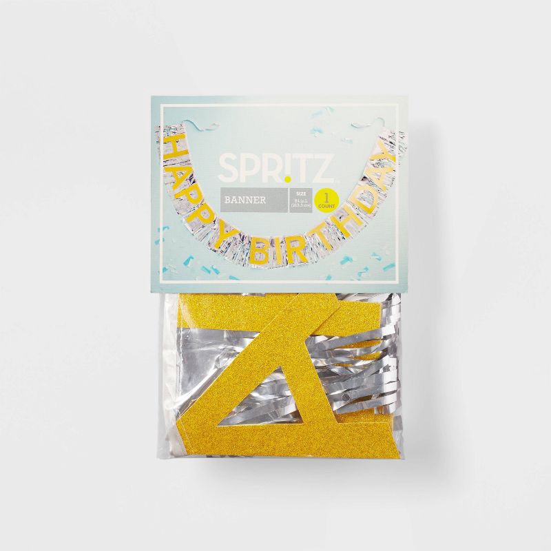 slide 4 of 4, Gold and Silver Happy Birthday Banner - Spritz™, 1 ct