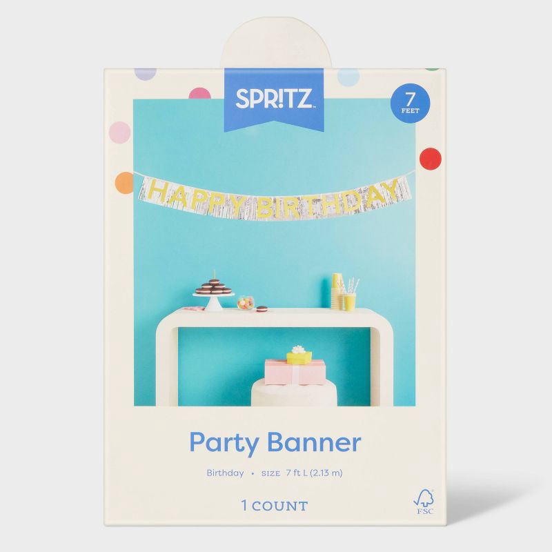 slide 4 of 4, Gold and Silver Happy Birthday Banner - Spritz™, 1 ct