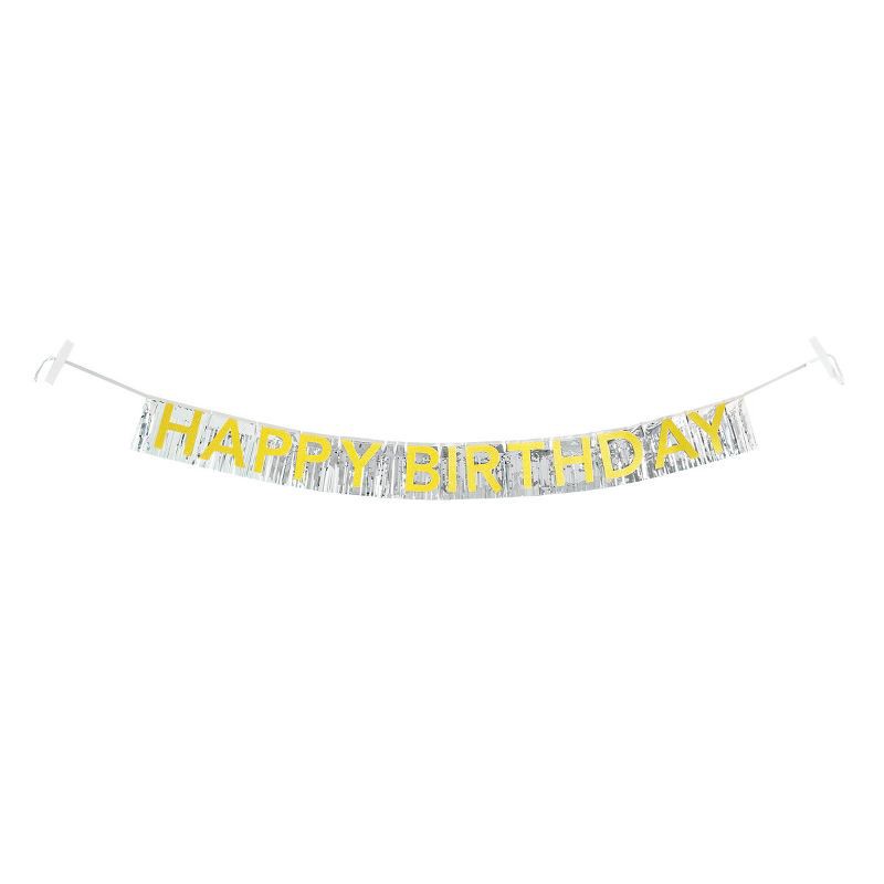slide 1 of 4, Gold and Silver Happy Birthday Banner - Spritz™, 1 ct