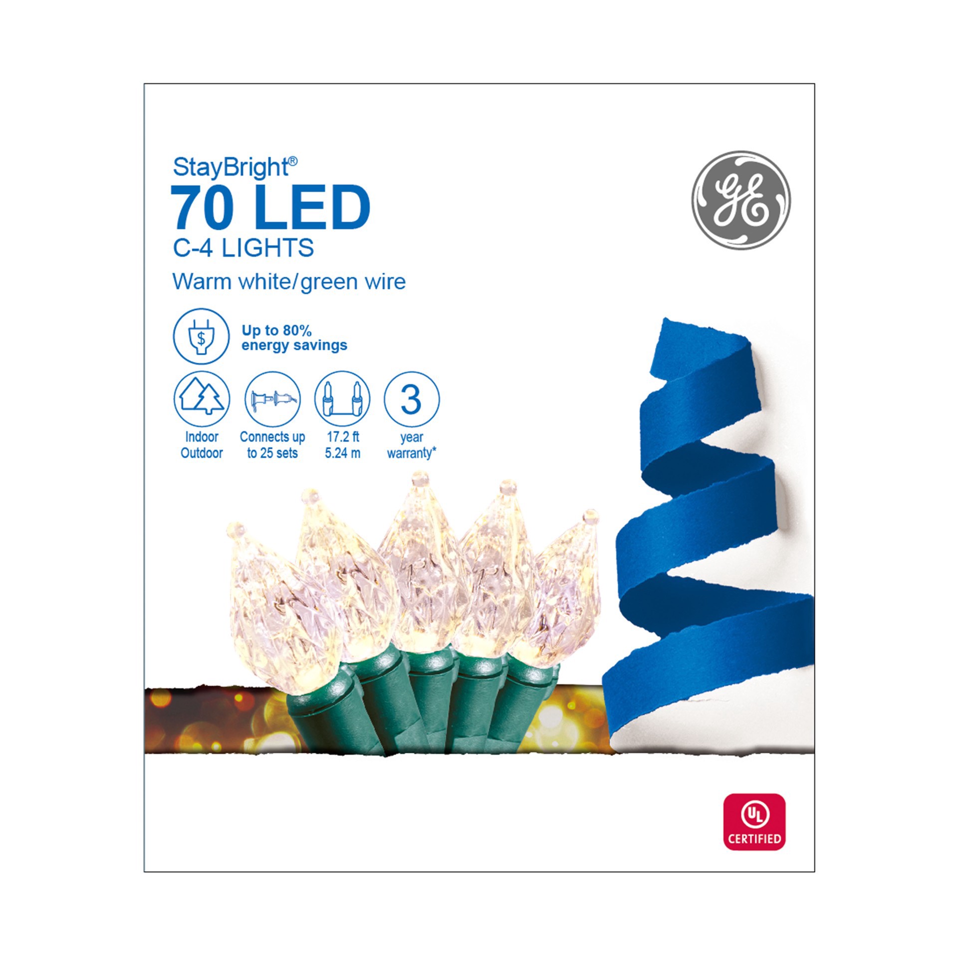 slide 3 of 3, Ge Staybright 70ct. Warm White Led C4 String Lights, 70 ct
