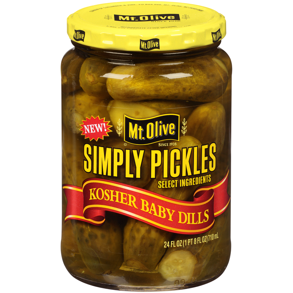 slide 1 of 21, Mt. Olive Simply Kosher Baby Dills Pickles 24 fl oz, 24 fl oz