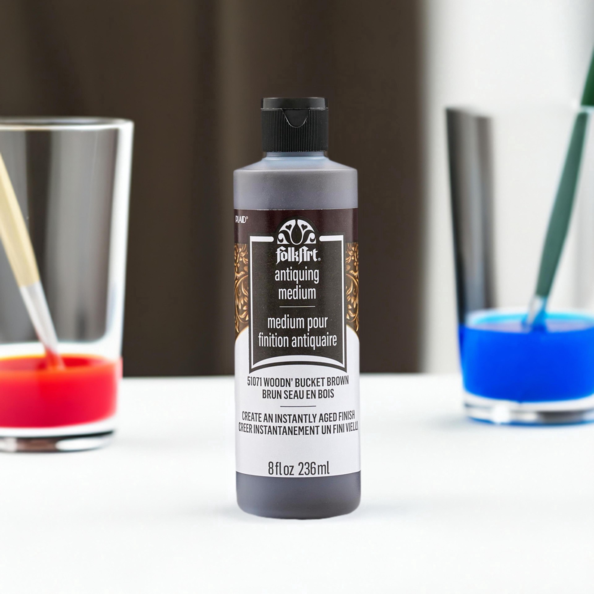 slide 2 of 10, Folkart Woodn' Bucket Brown Antiquing Medium, 8 fl oz