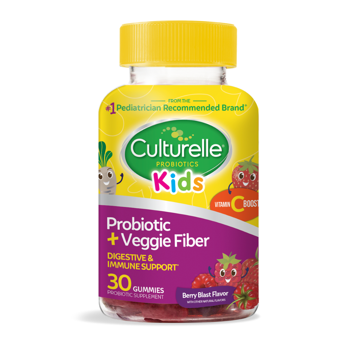 slide 1 of 6, Culturelle Kids Gummies Probiotic + Veggie Fiber Berry Blast Flavor Probiotic 30 Gummies 30 ea, 30 ct