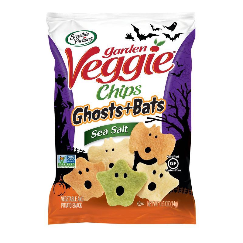 slide 2 of 3, Sensible Portions Halloween Garden Veggie Ghosts & Bats Sea Salt Flavored Chips - 6oz/12ct, 6 oz, 12 ct