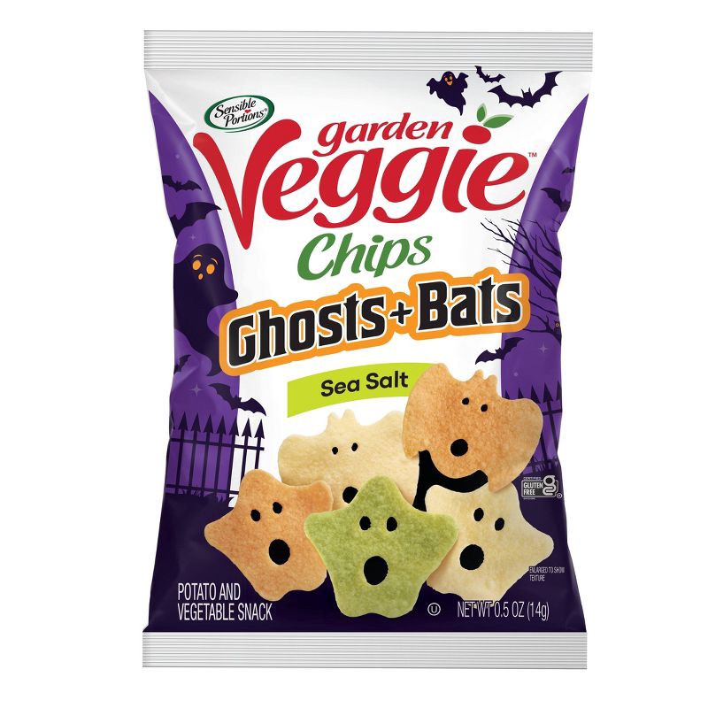 slide 2 of 4, Sensible Portions Halloween Garden Veggie Ghosts & Bats Sea Salt Flavored Chips - 6oz/12ct, 6 oz, 12 ct